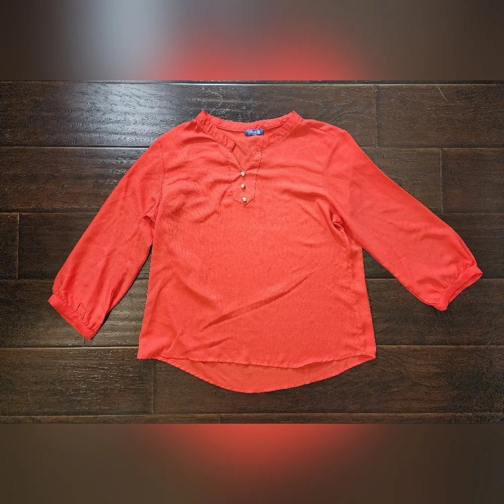 Royal Lightweight Tunic Red Orange Split Neck Womens Blouse